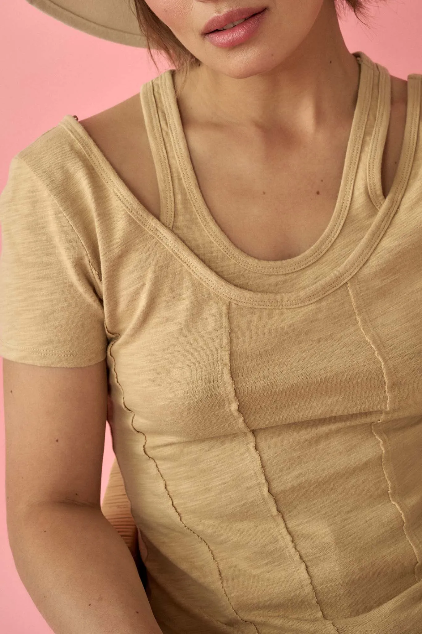 Easy Fit Exposed-Seam Cotton Slub Layered Tee