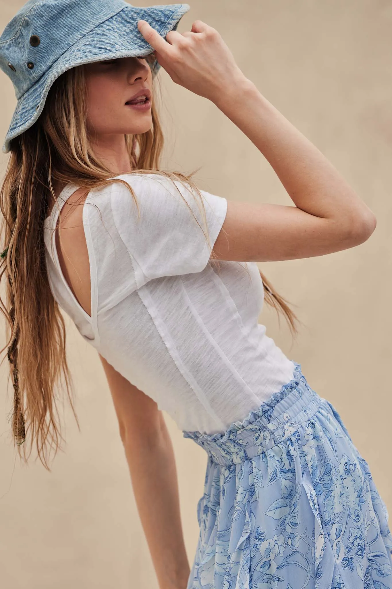 Easy Fit Exposed-Seam Cotton Slub Layered Tee
