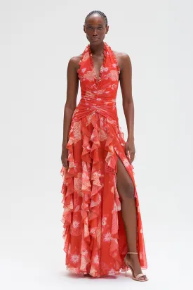 EDEN ROCK PLUNGE FLOWER LONG DRESS