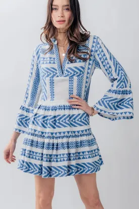 Embroidered Pattern Ruffle Bell Sleeve Dress