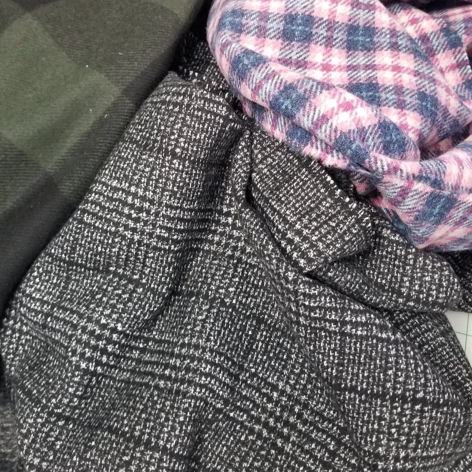 End of Bolt: 2 yards of Wool Blend Melton Pink and Blue Plaid Slight Brushed Woven-end of bolt