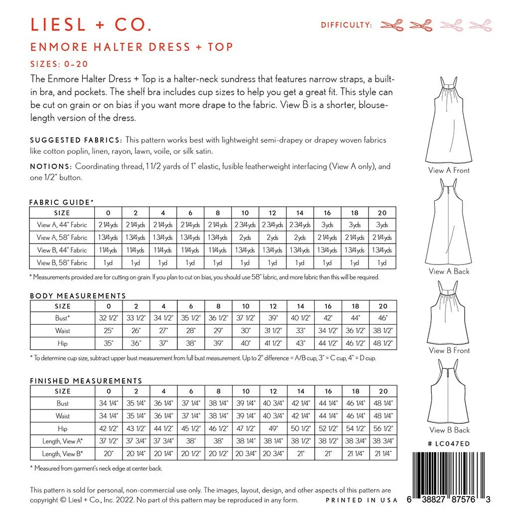 Enmore Halter Dress and Top Pattern, Liesl & Co.