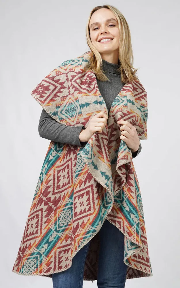 EVT10688 AZTEC REVERSIBLE ROUND SHAWL VEST