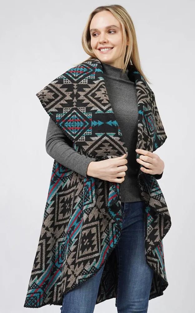 EVT10688 AZTEC REVERSIBLE ROUND SHAWL VEST