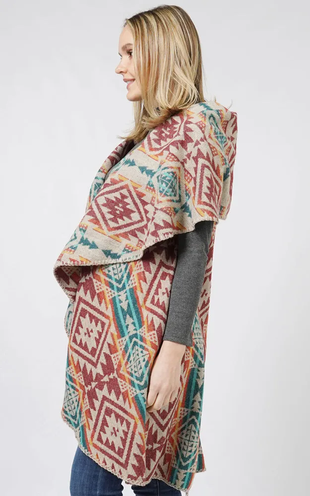 EVT10688 AZTEC REVERSIBLE ROUND SHAWL VEST
