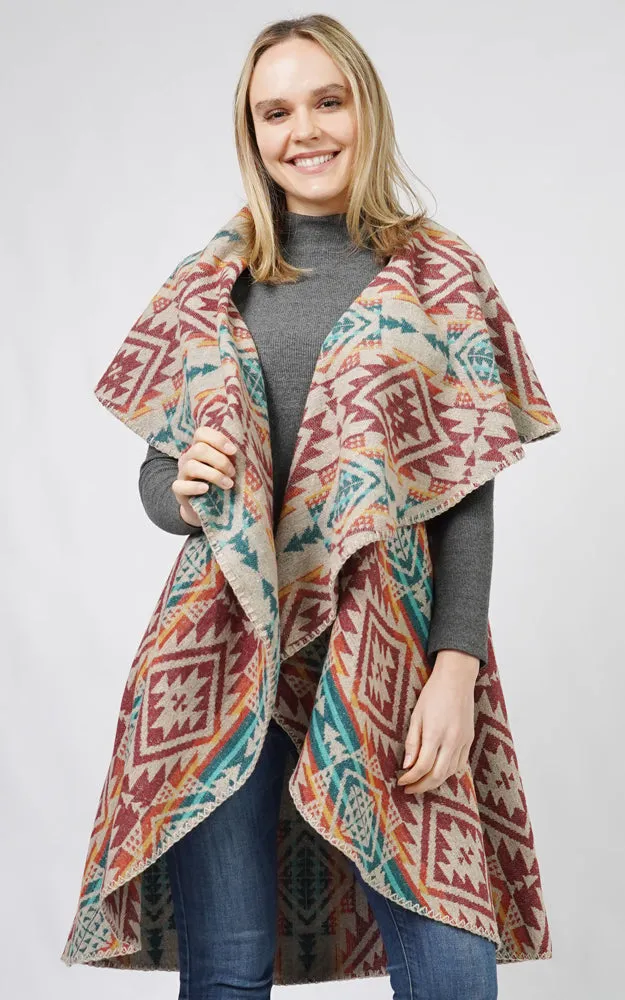 EVT10688 AZTEC REVERSIBLE ROUND SHAWL VEST