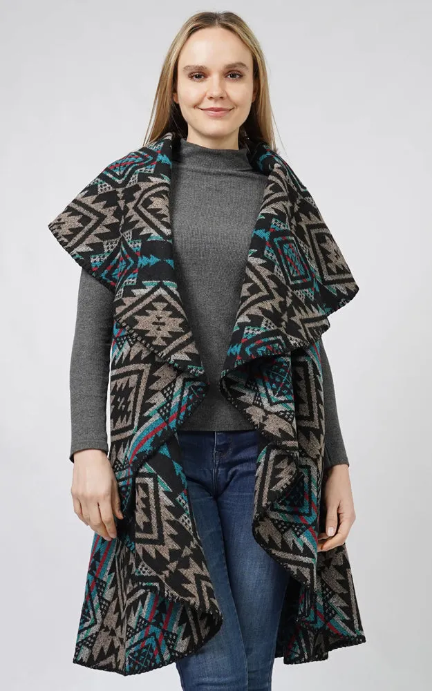 EVT10688 AZTEC REVERSIBLE ROUND SHAWL VEST