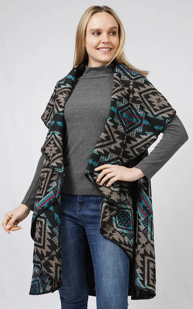 EVT10688 AZTEC REVERSIBLE ROUND SHAWL VEST