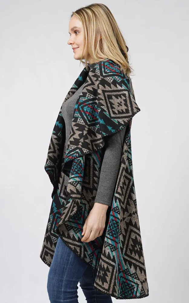 EVT10688 AZTEC REVERSIBLE ROUND SHAWL VEST