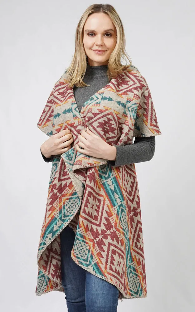 EVT10688 AZTEC REVERSIBLE ROUND SHAWL VEST
