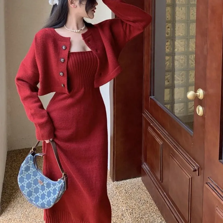 Fallon Knitted Dress with Cardigan