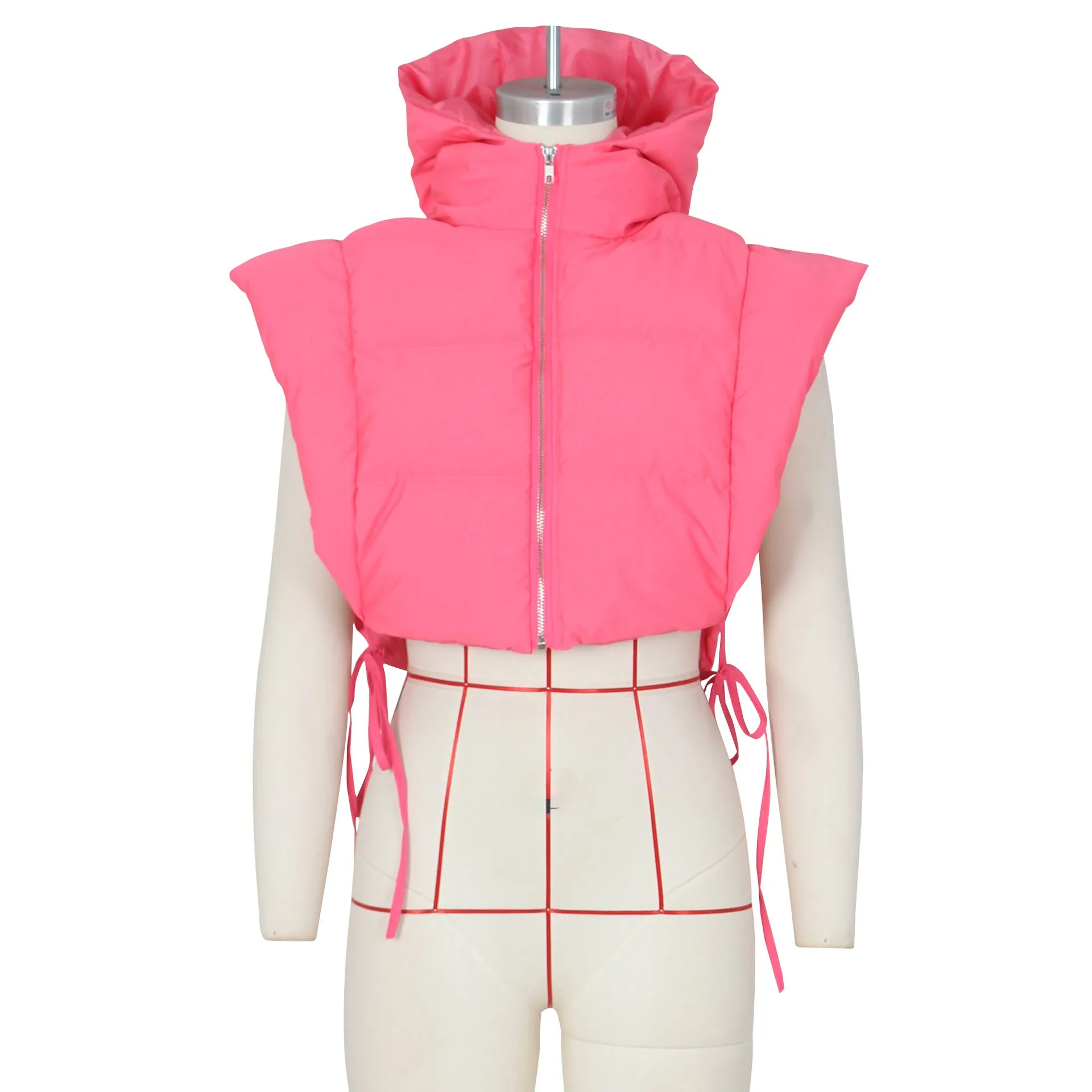 Fashion Zip Up Solid Color Drawstring Crop Coat