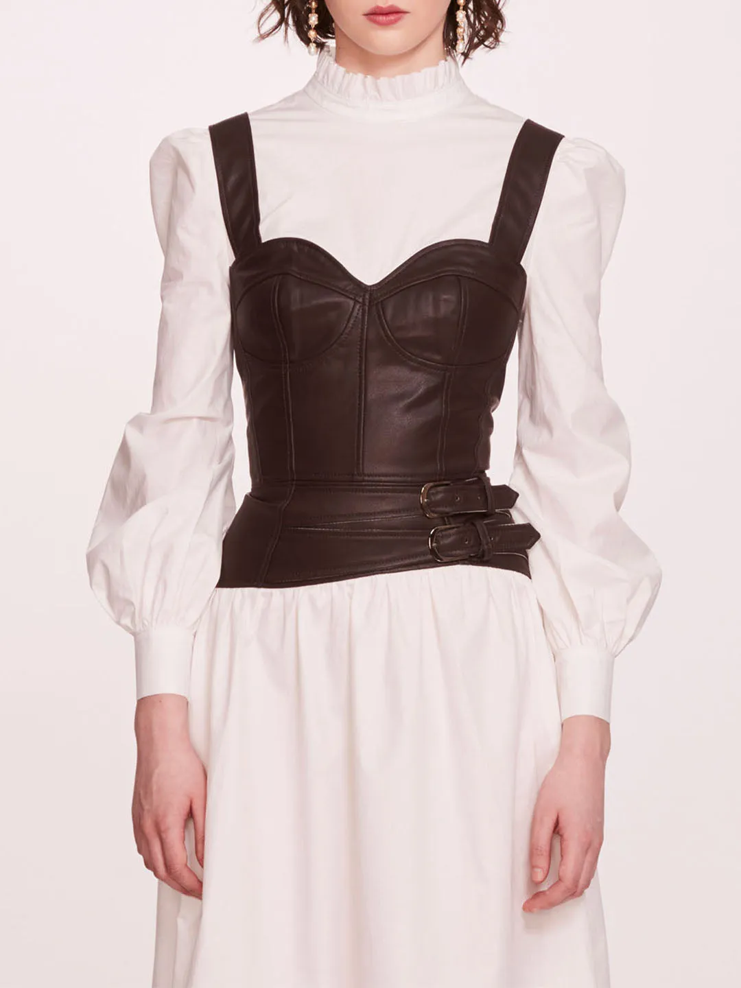 Faux Leather Poplin Corset Dress