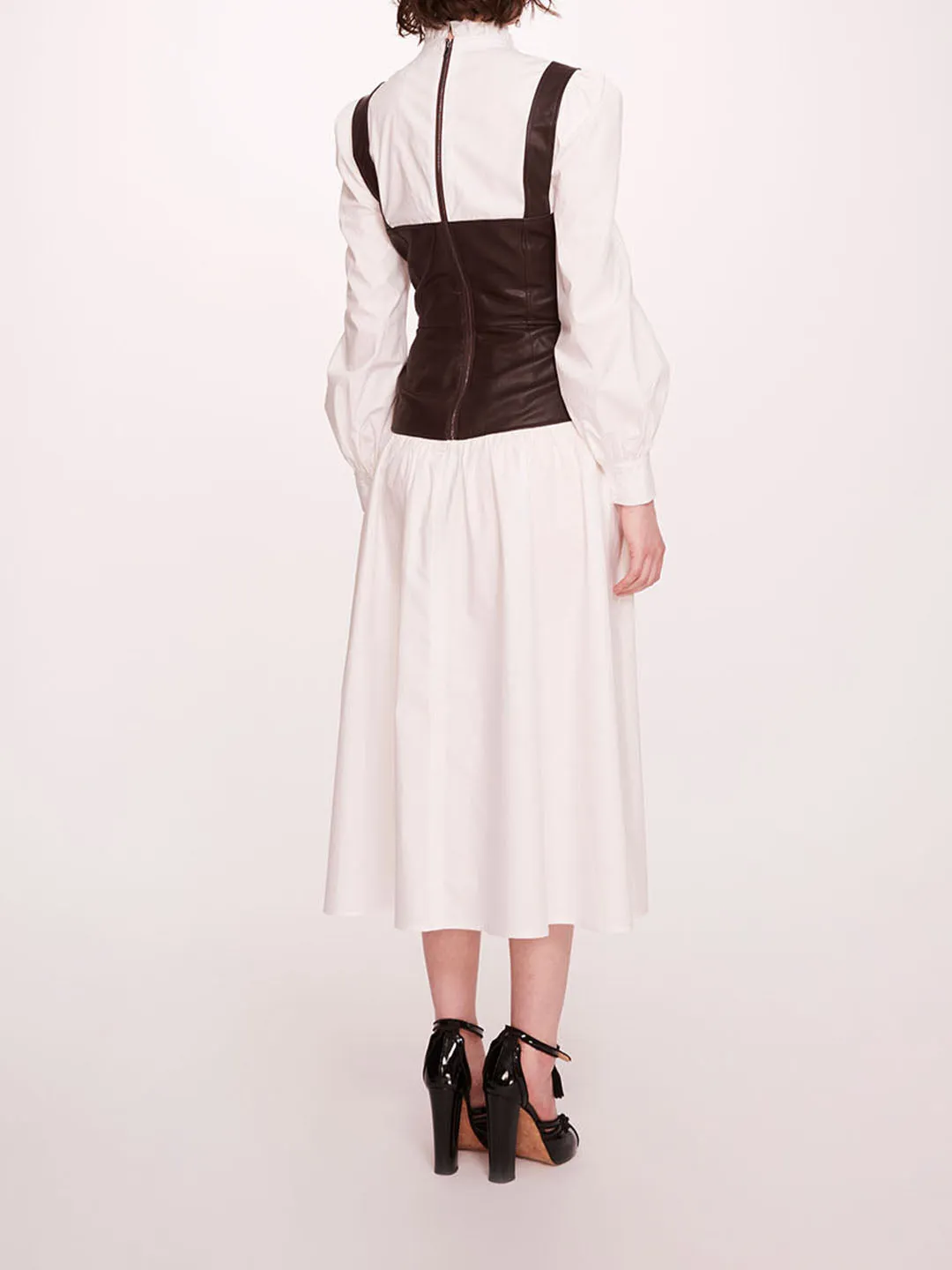Faux Leather Poplin Corset Dress