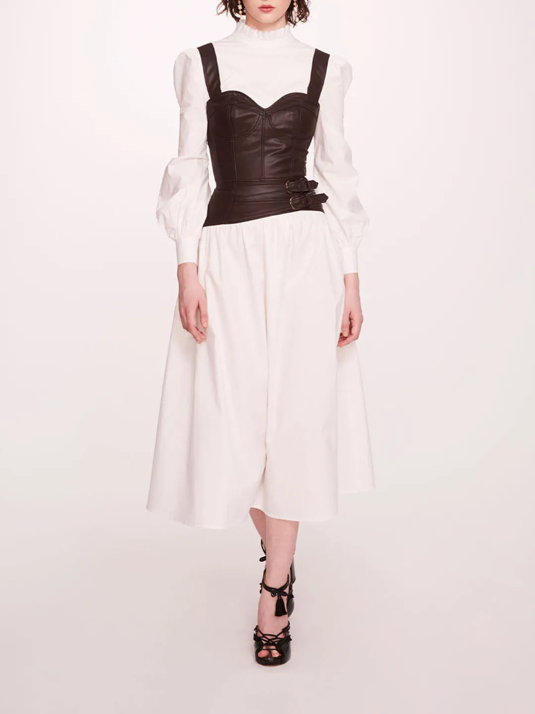 Faux Leather Poplin Corset Dress