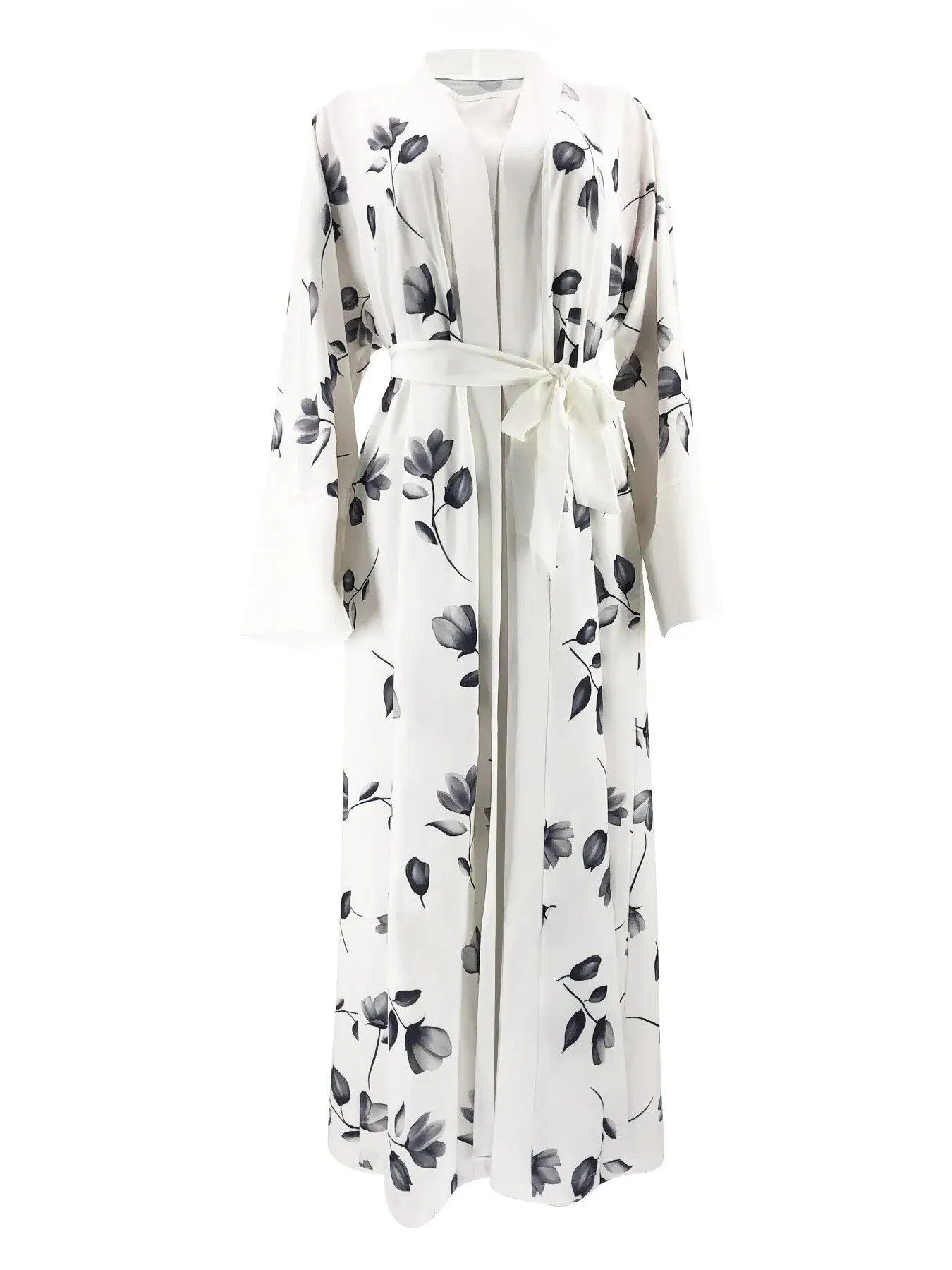 Floral Print Ethnic Abaya Set with Sleeveless Wide Leg Jumpsuit | Women's Clothing