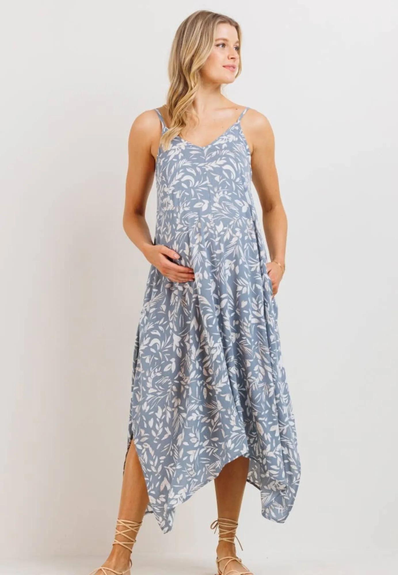 Floral Printed Uneven Hem Maternity Dress