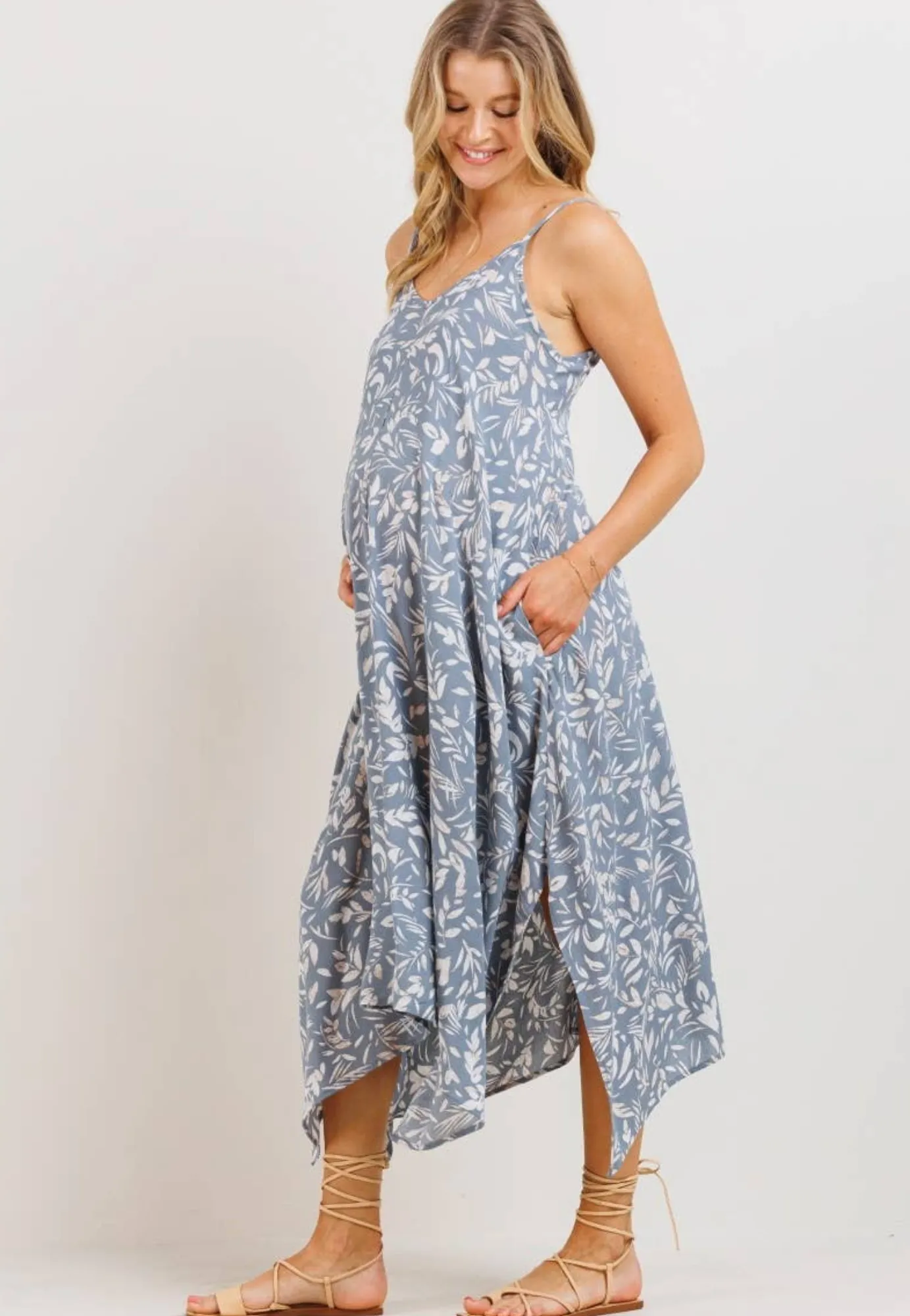 Floral Printed Uneven Hem Maternity Dress