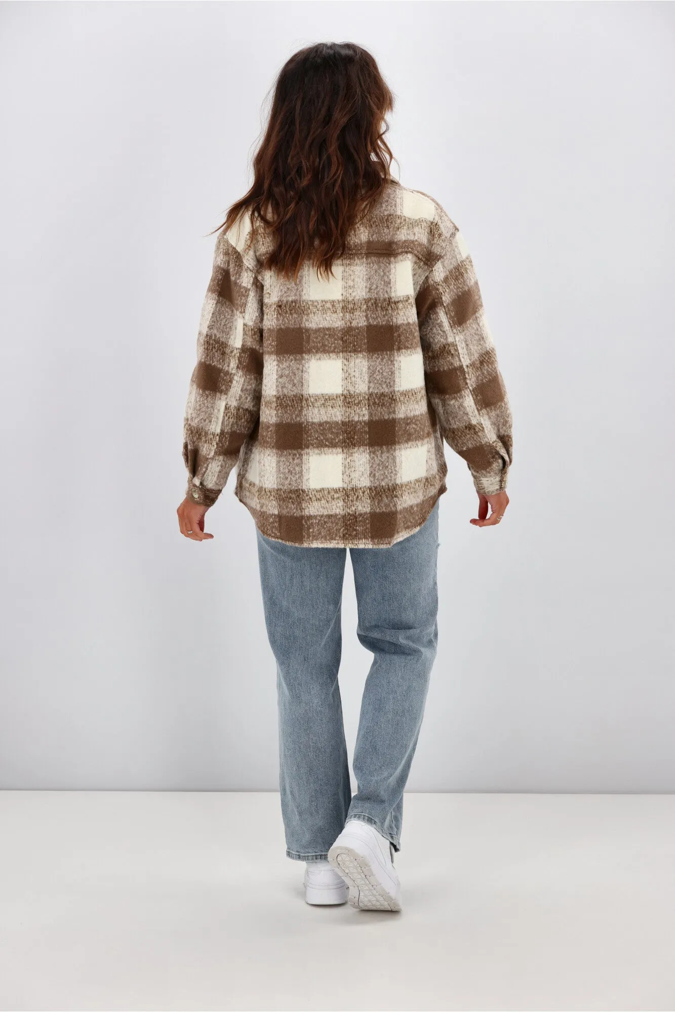 Fria Rowen Pastel Check Shacket Mocha