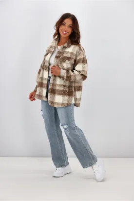 Fria Rowen Pastel Check Shacket Mocha