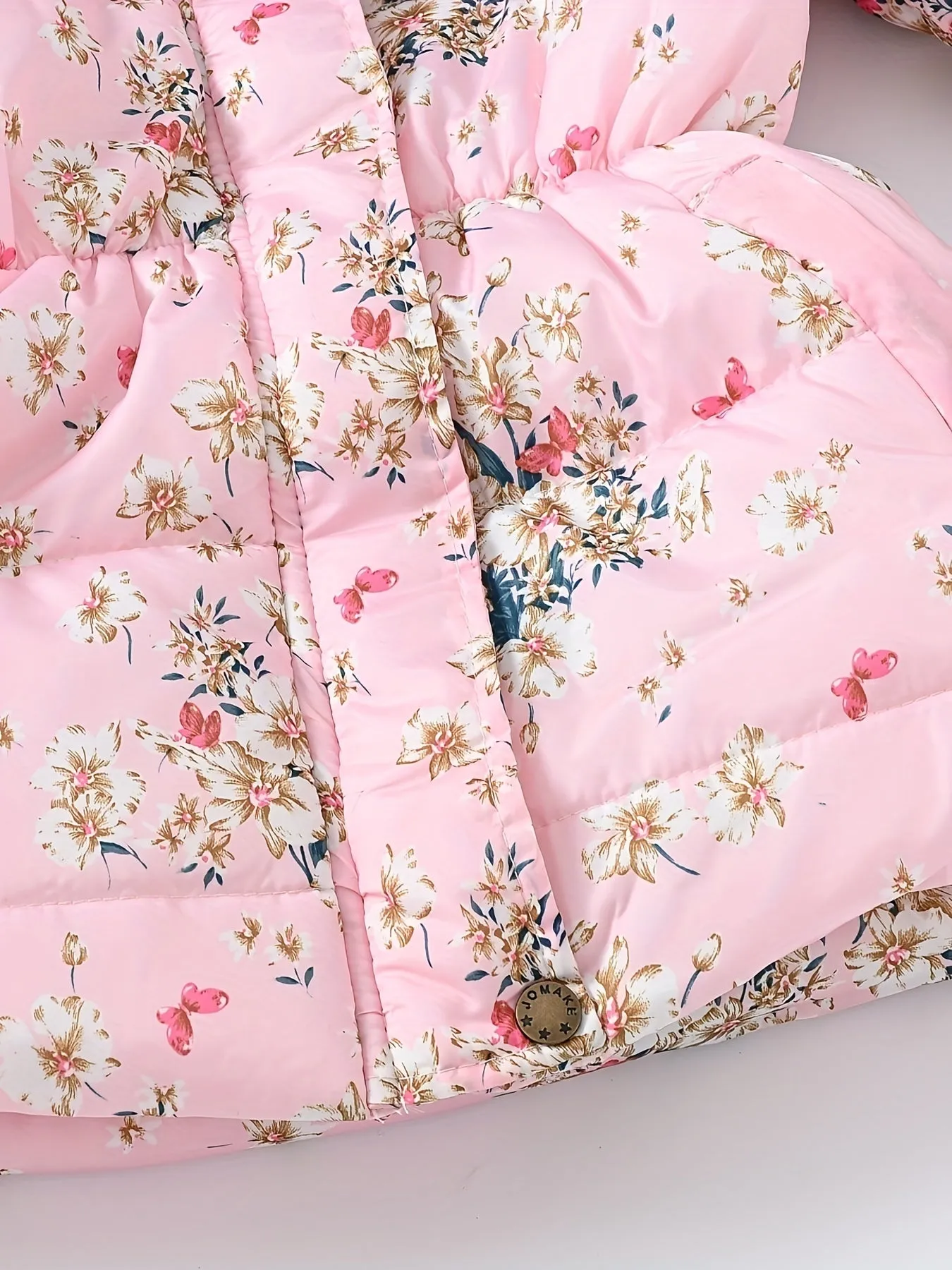 Girl's Flower Print Puffer Coat