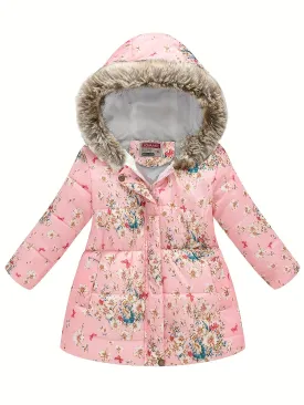 Girl's Flower Print Puffer Coat