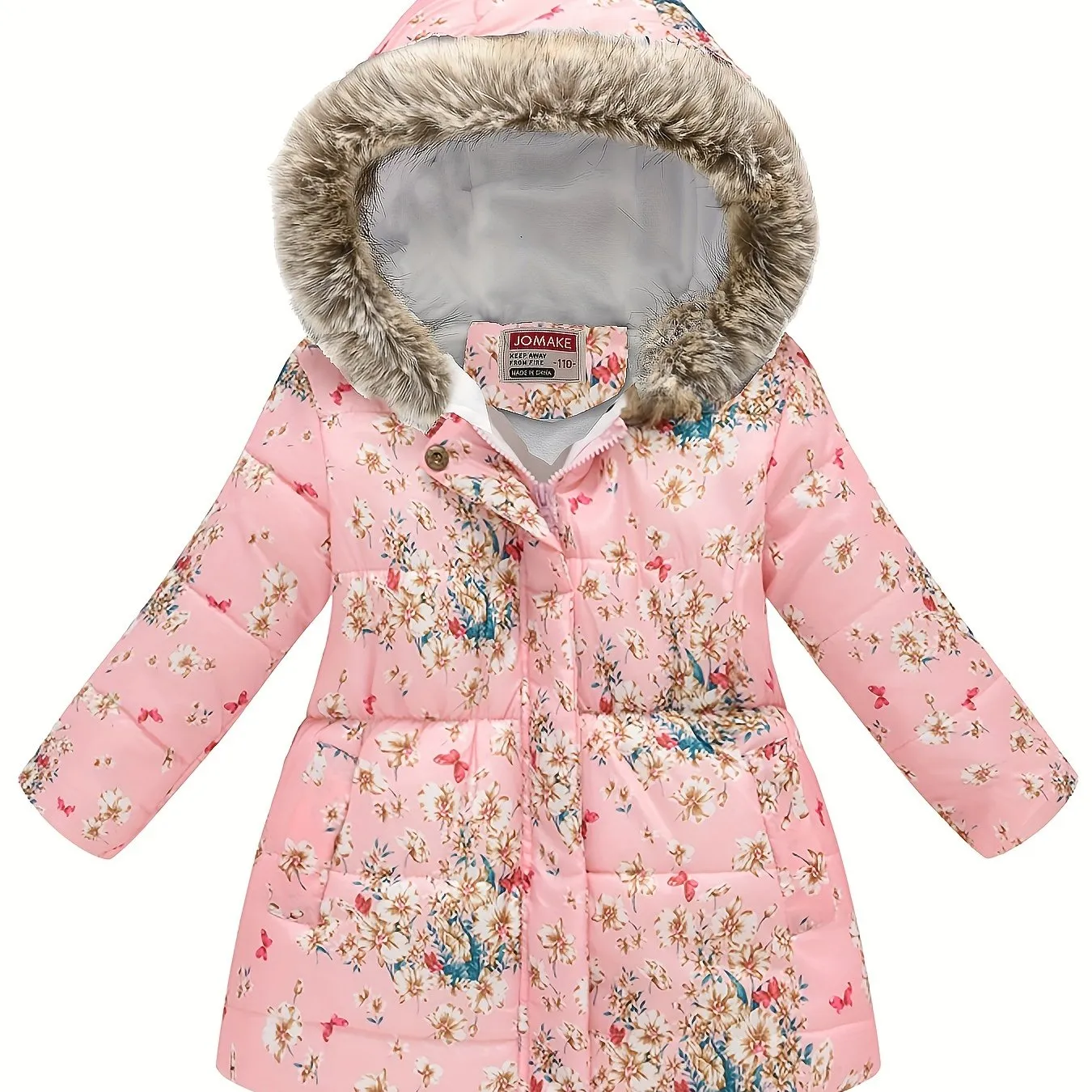 Girl's Flower Print Puffer Coat