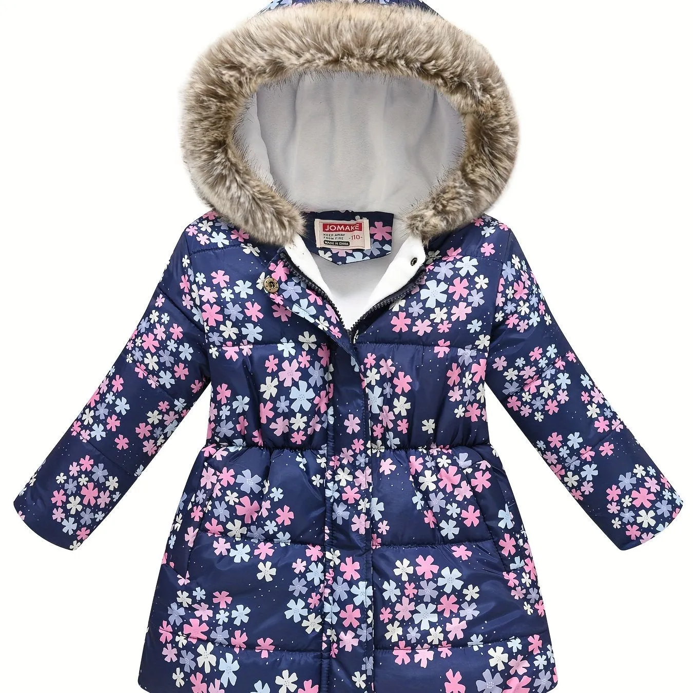 Girl's Flower Print Puffer Coat