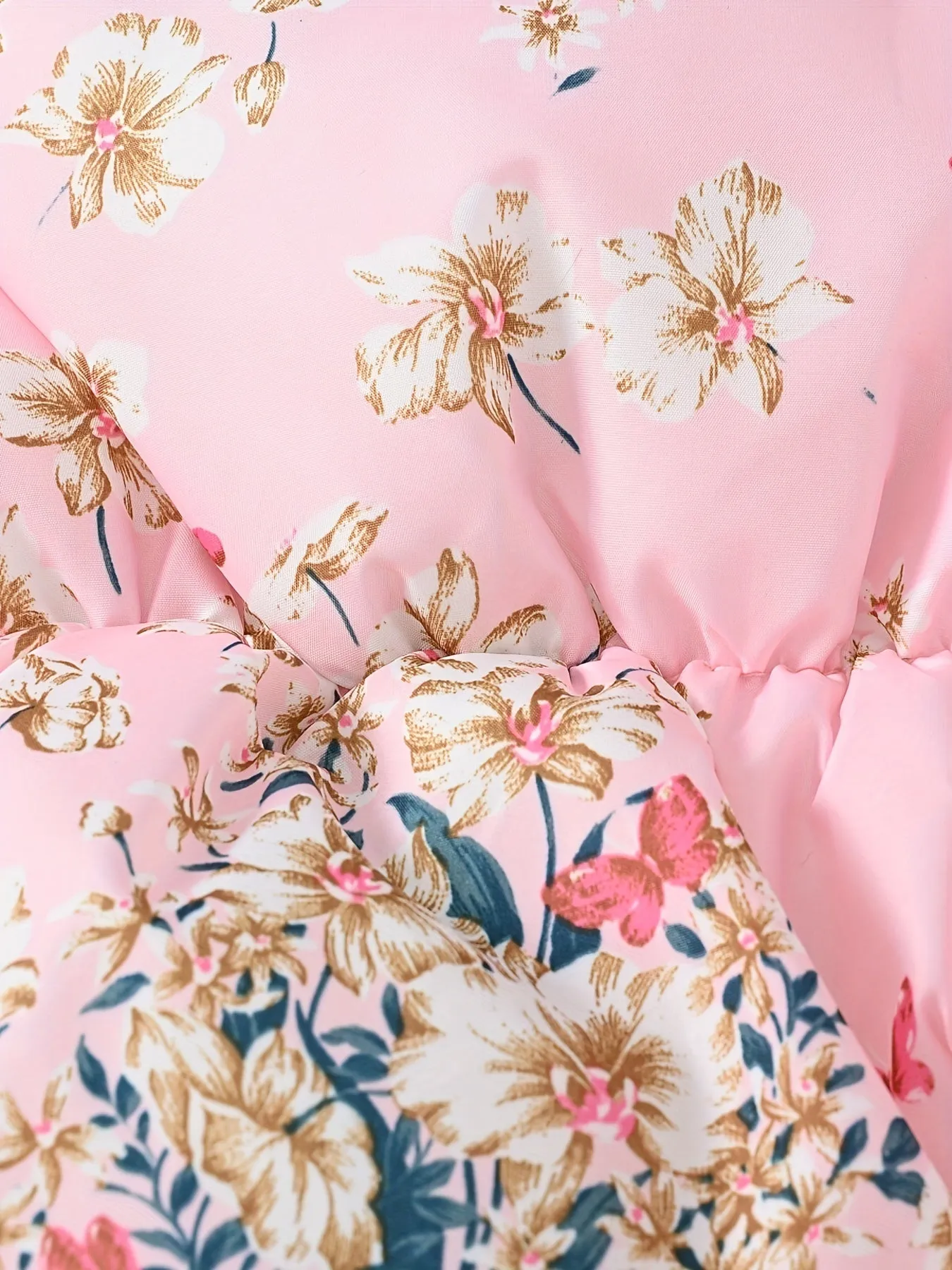 Girl's Flower Print Puffer Coat
