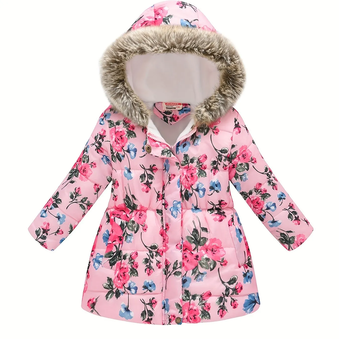 Girl's Flower Print Puffer Coat