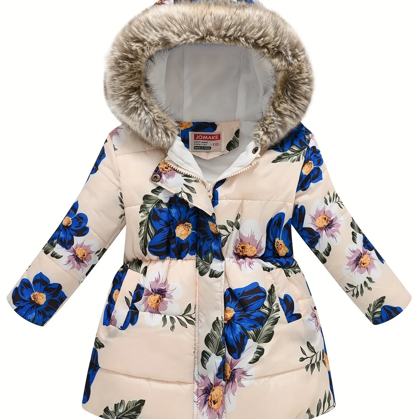 Girl's Flower Print Puffer Coat