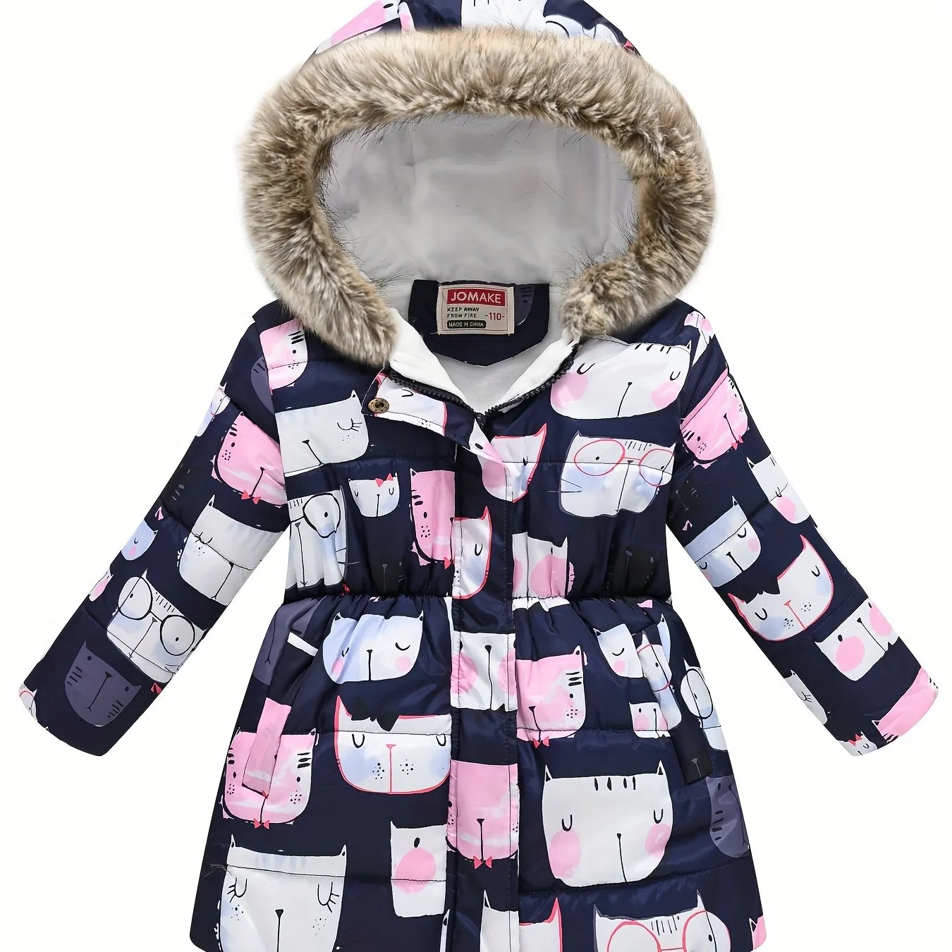 Girl's Flower Print Puffer Coat