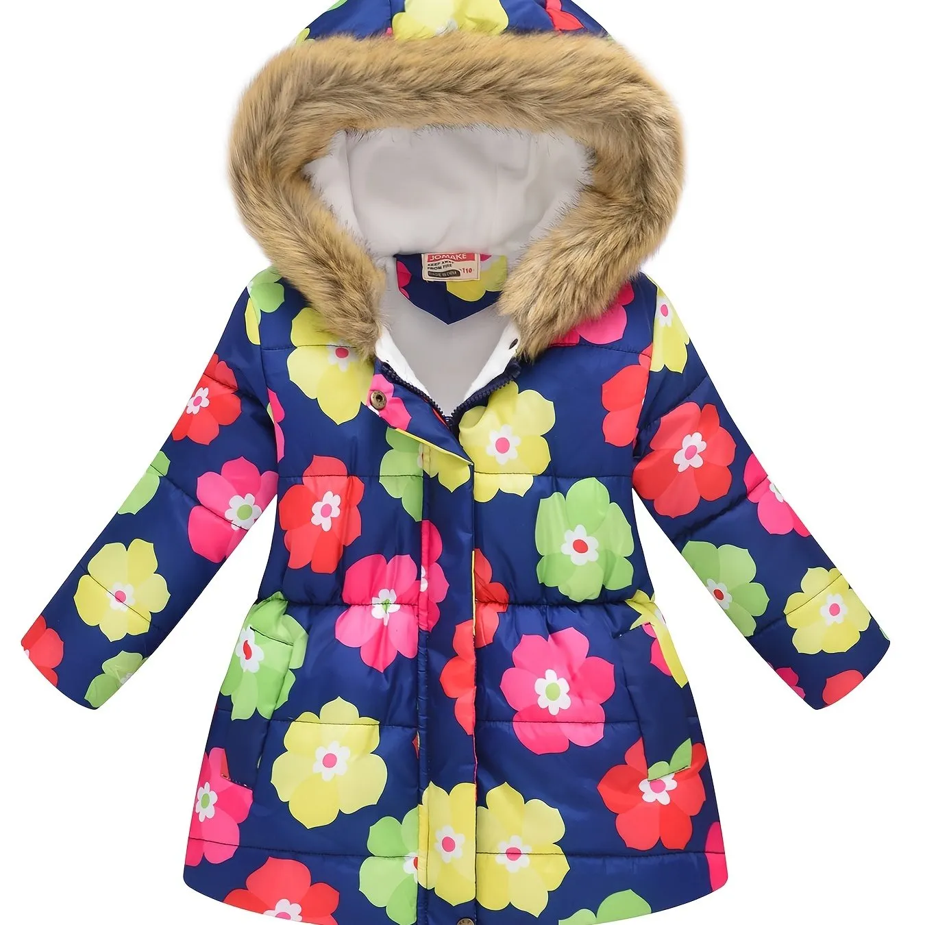 Girl's Flower Print Puffer Coat
