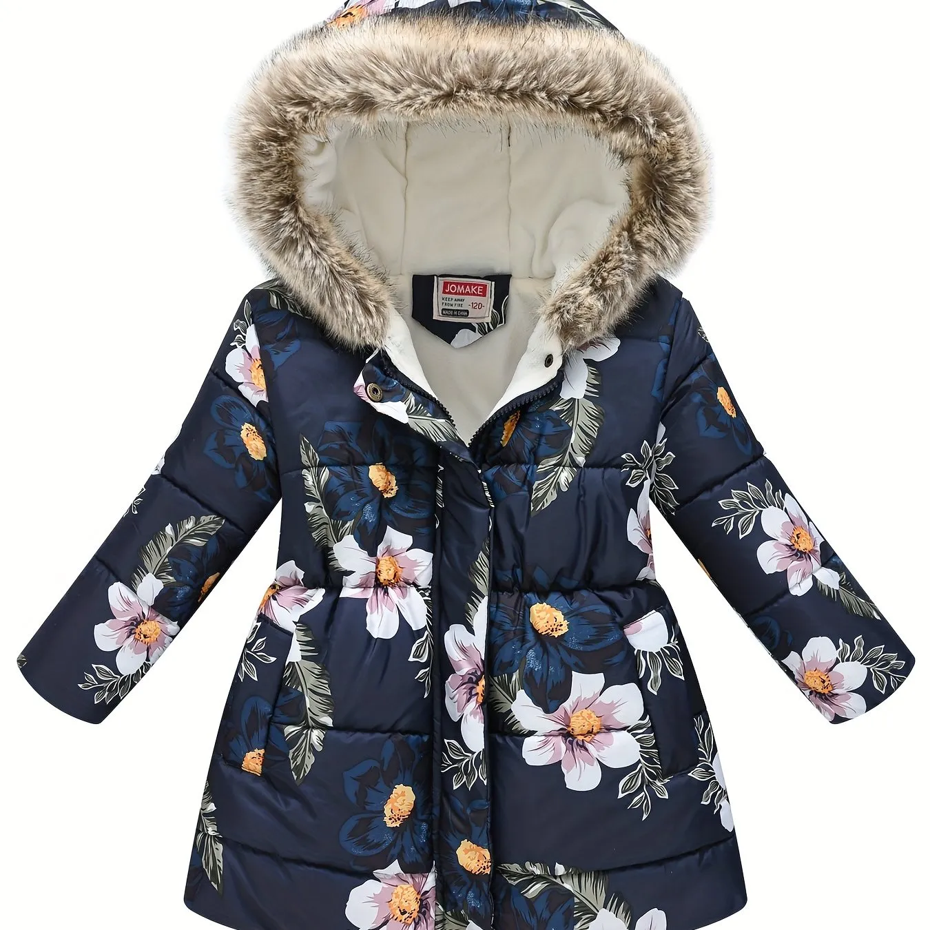 Girl's Flower Print Puffer Coat