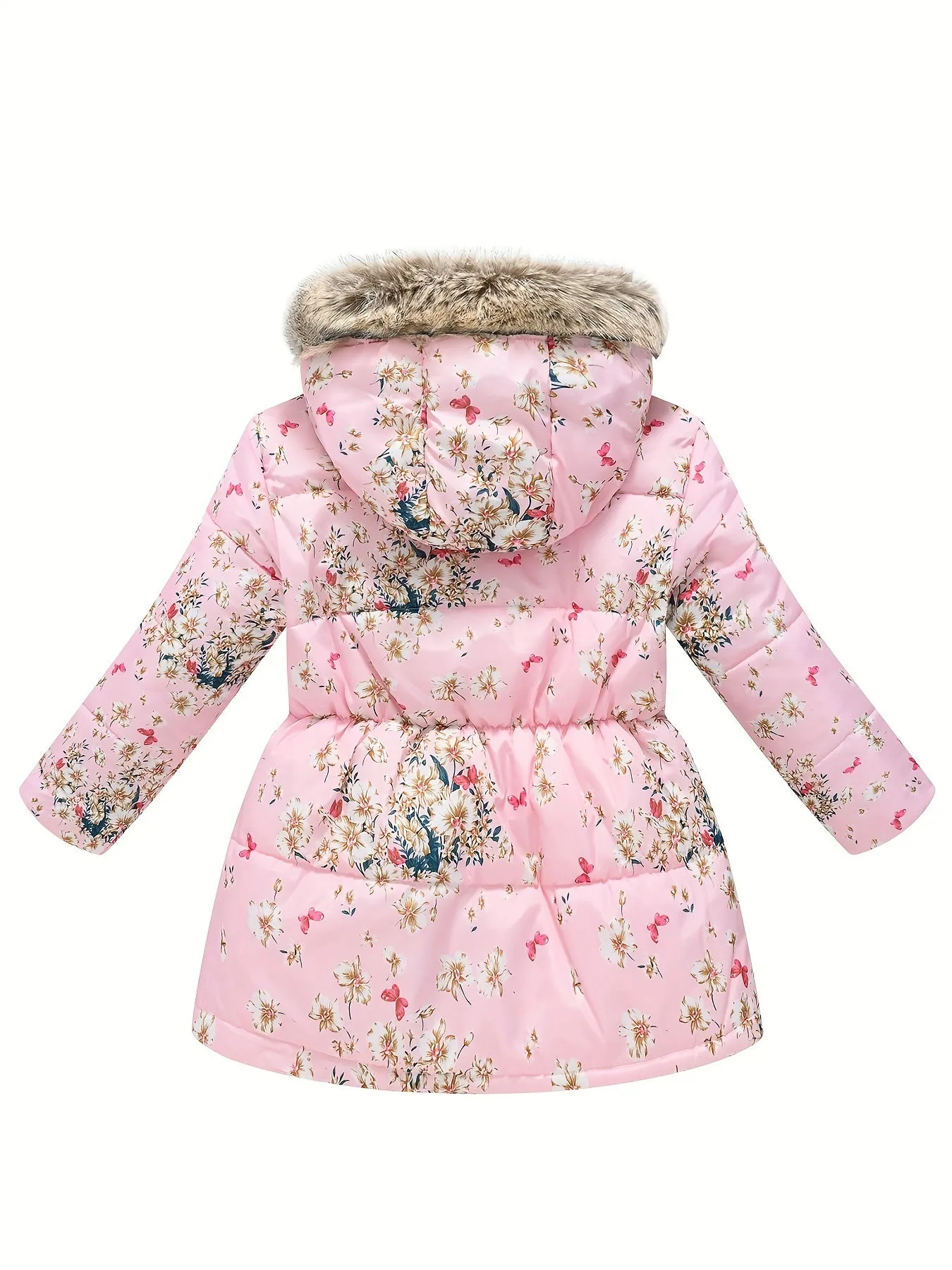 Girl's Flower Print Puffer Coat