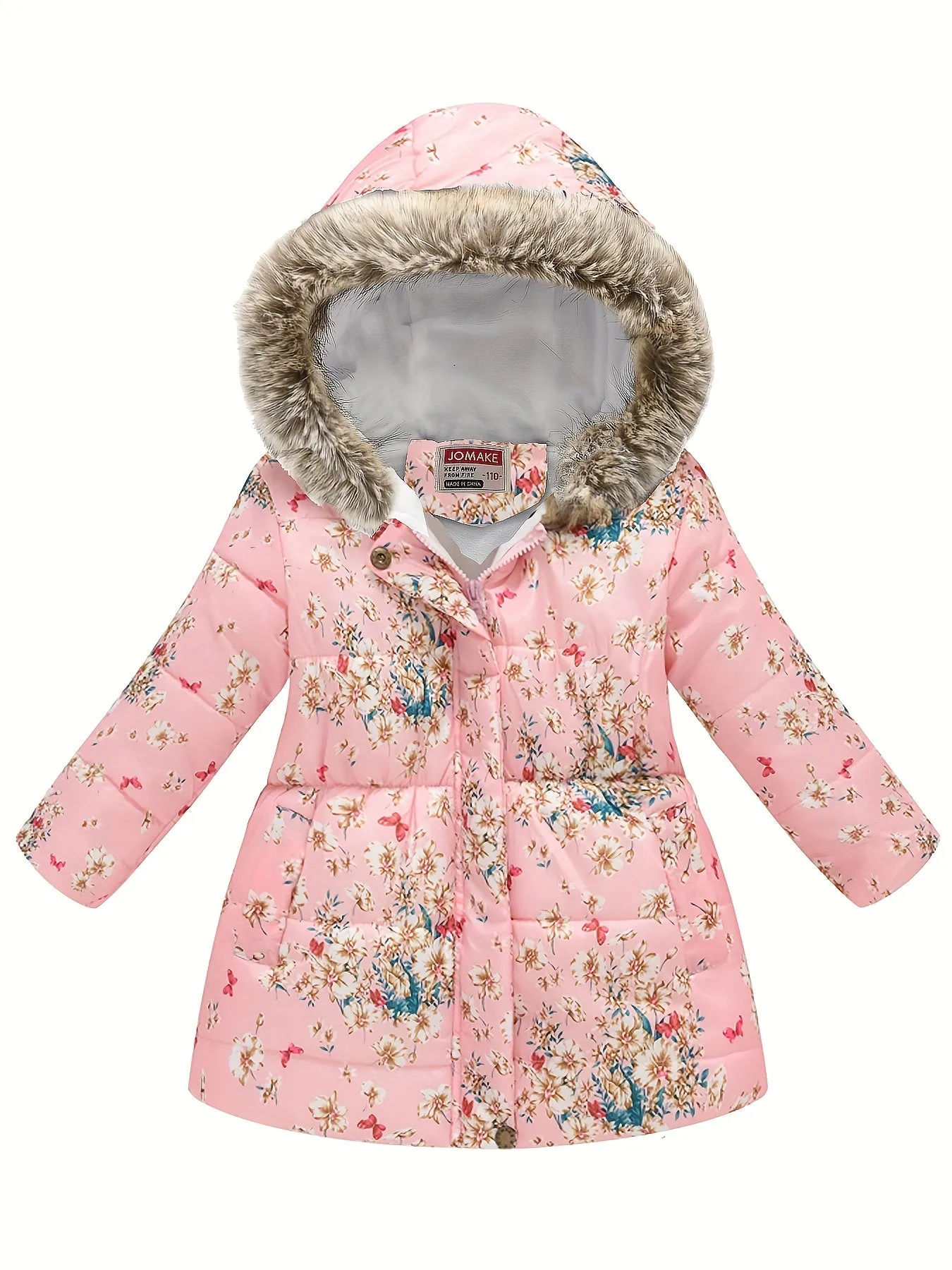 Girl's Flower Print Puffer Coat