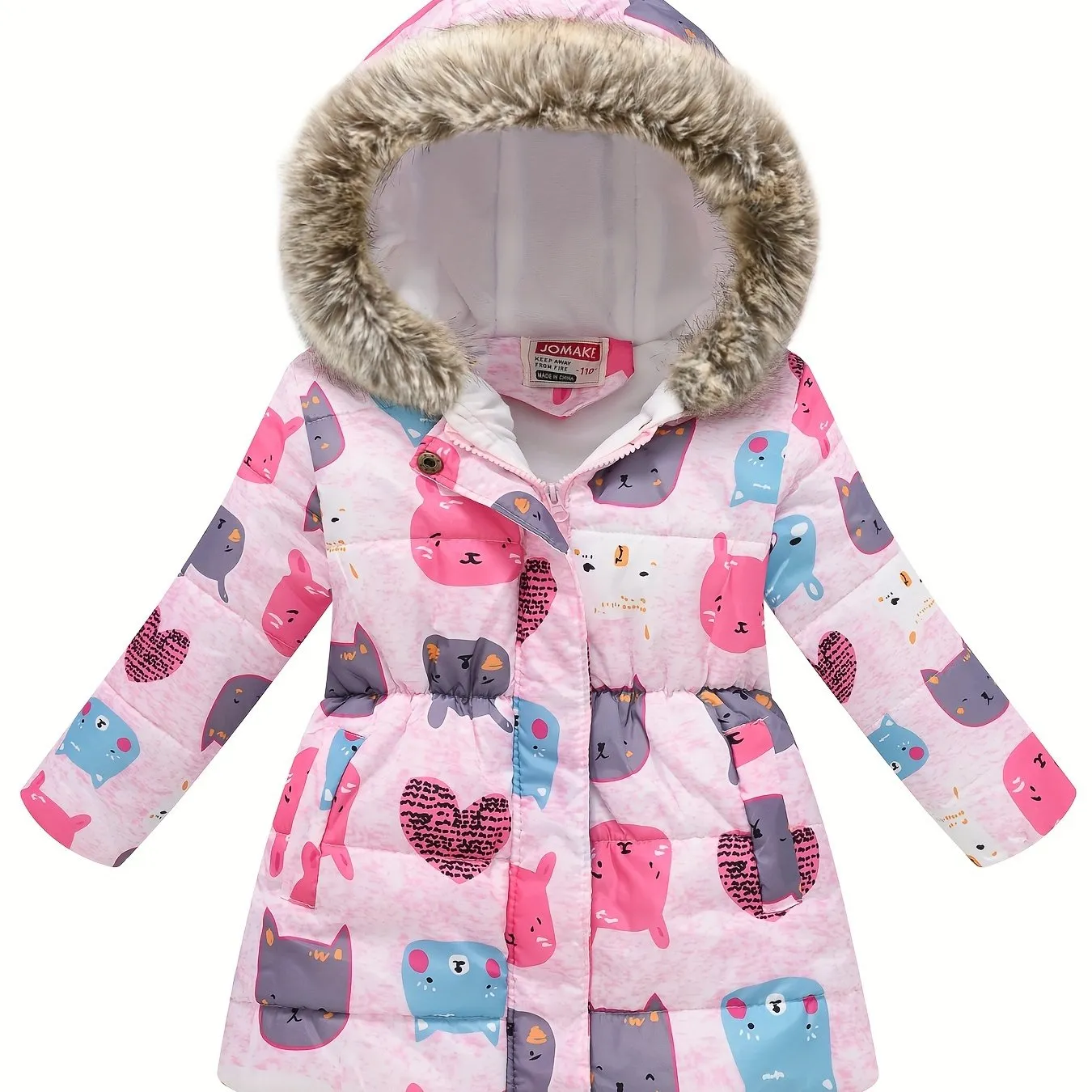 Girl's Flower Print Puffer Coat