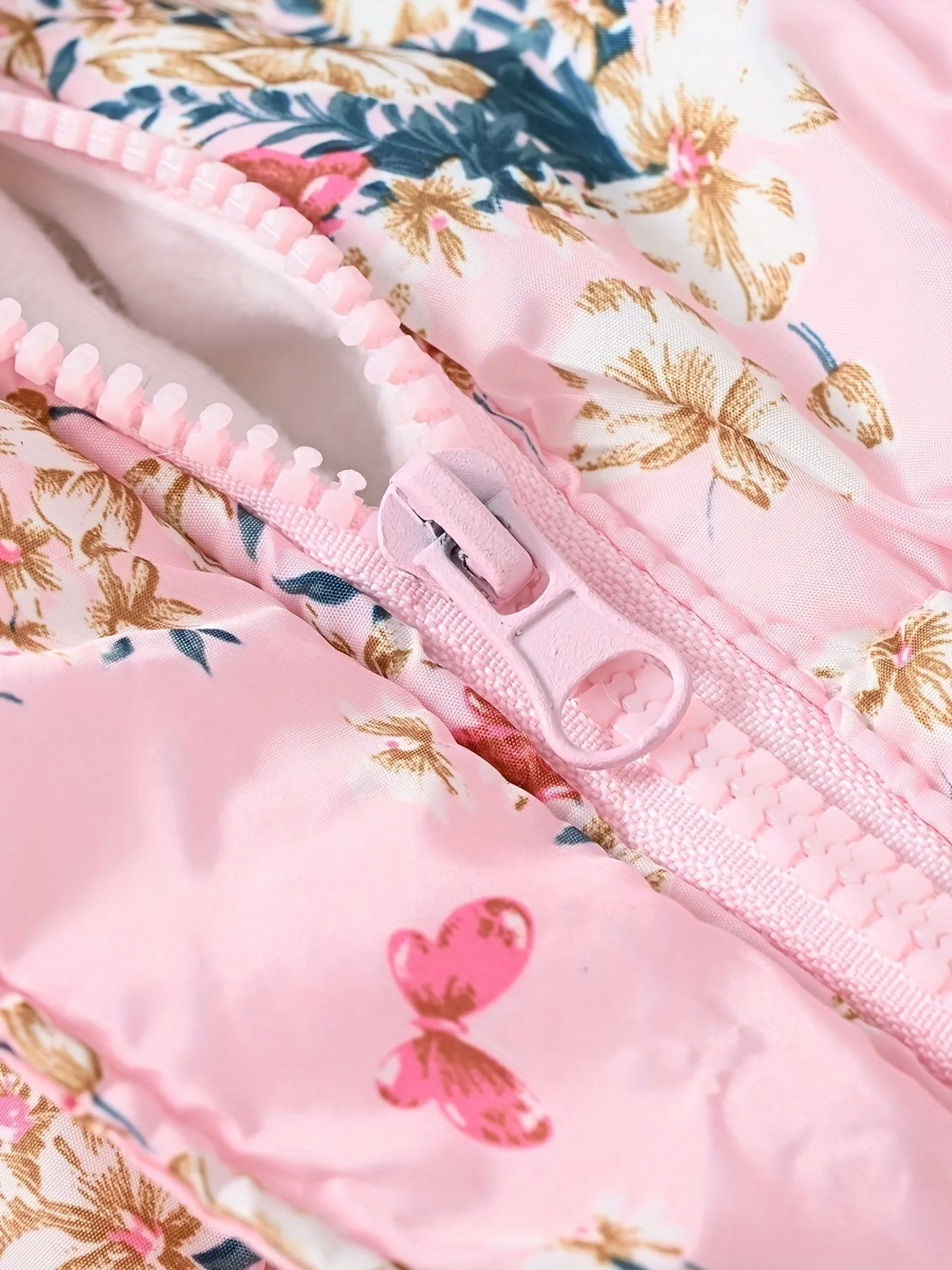 Girl's Flower Print Puffer Coat