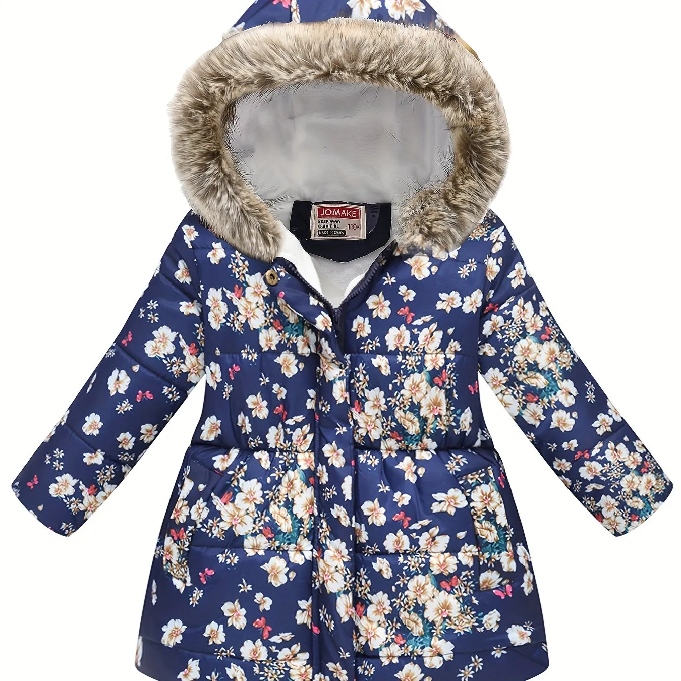 Girl's Flower Print Puffer Coat