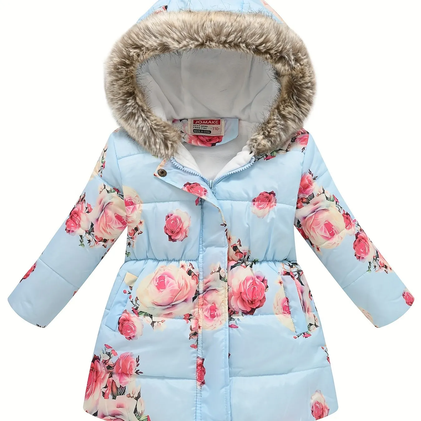 Girl's Flower Print Puffer Coat
