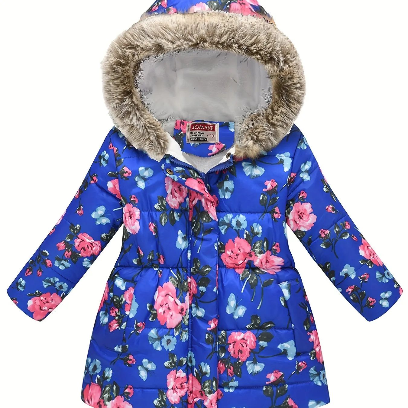 Girl's Flower Print Puffer Coat