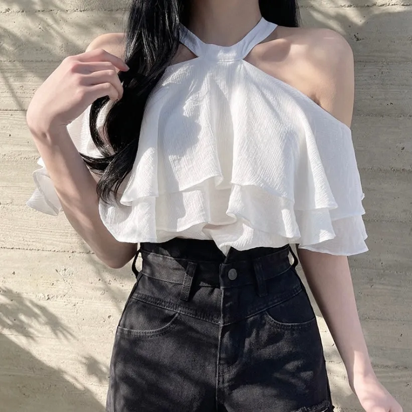 Halter-Neck Frill Blouse