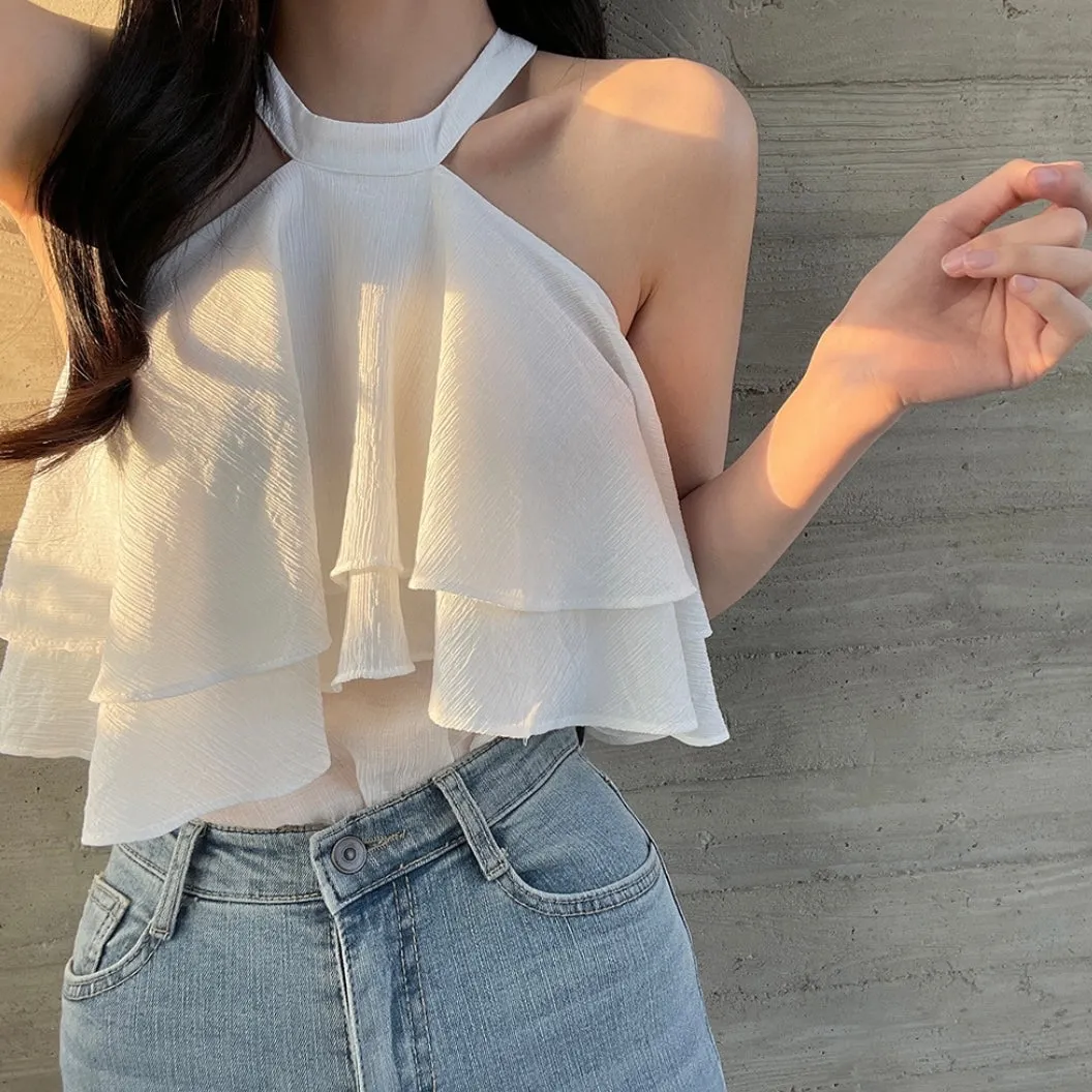 Halter-Neck Frill Blouse