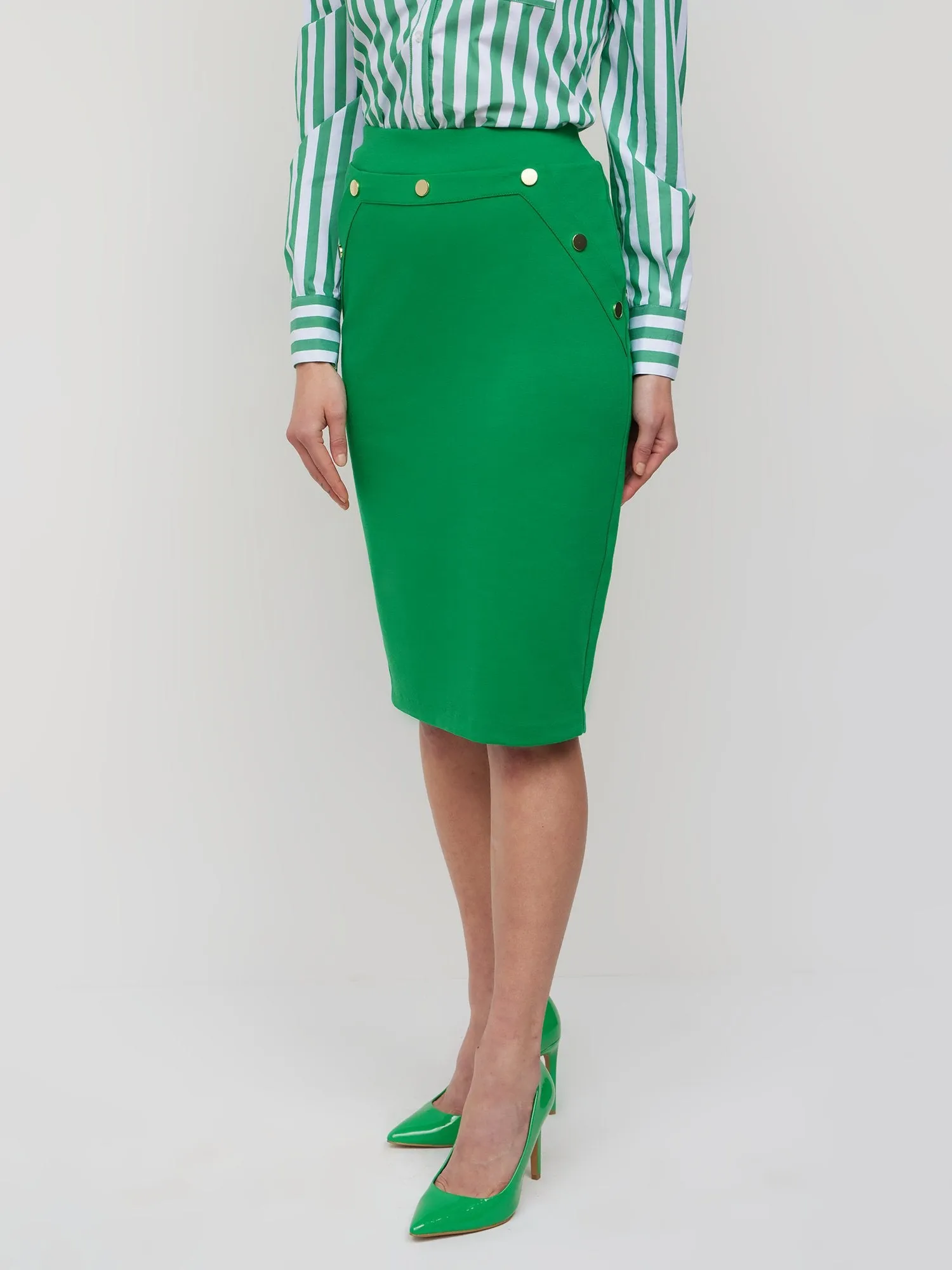 High-Waisted Button-Front Ponte Pencil Skirt - Superflex