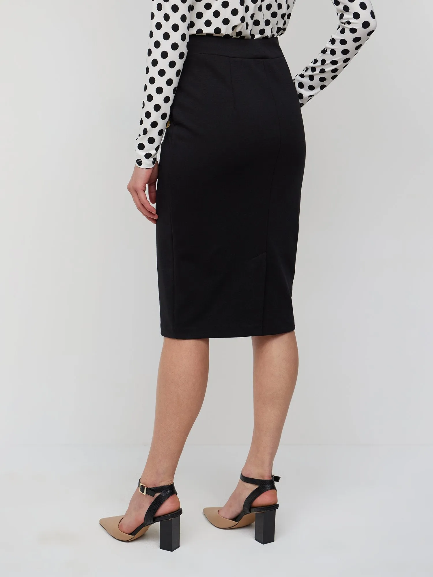High-Waisted Button-Front Ponte Pencil Skirt - Superflex