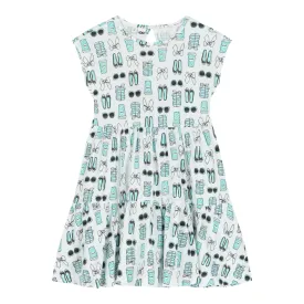 iDO - White dress with aqua shoe and sunglasses print