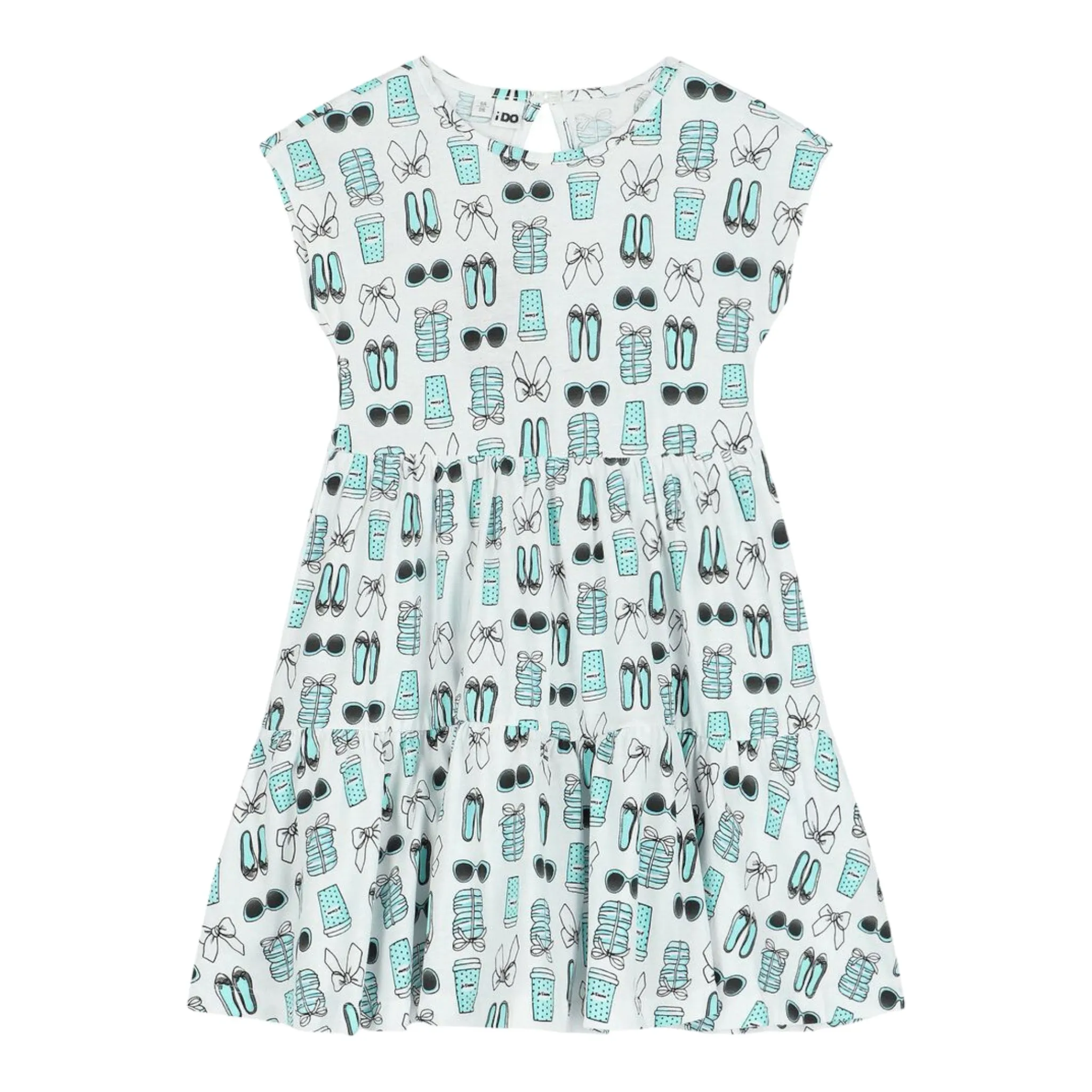 iDO - White dress with aqua shoe and sunglasses print