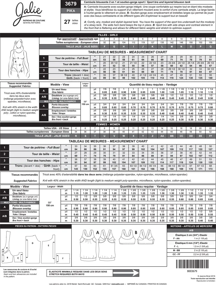 Jalie Pattern 3679 - PIKA Tank and Sport Bra