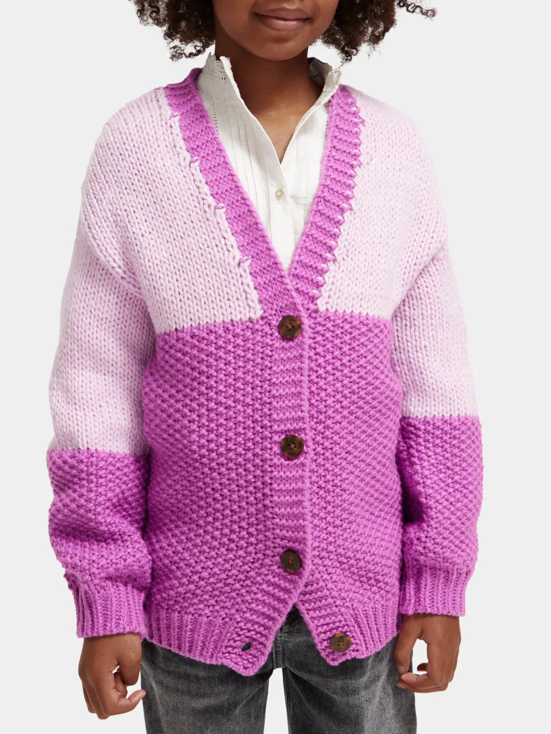 Kids - Knitted colourblock cardigan