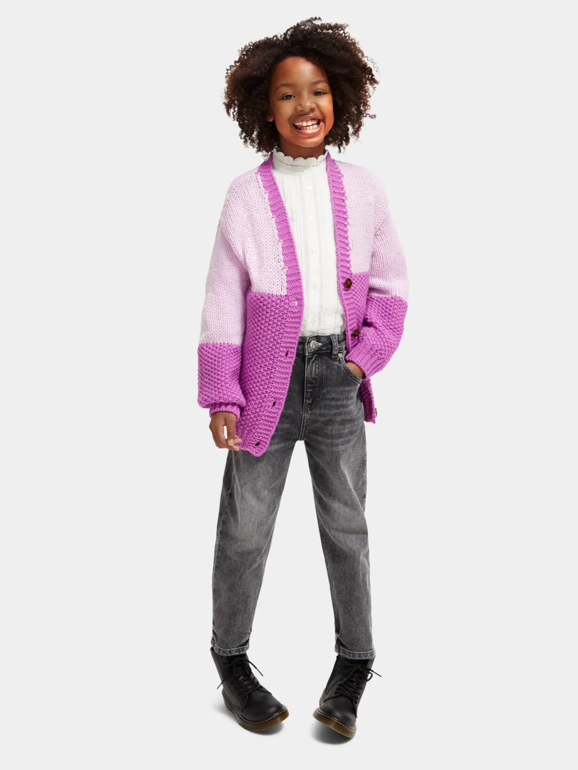 Kids - Knitted colourblock cardigan